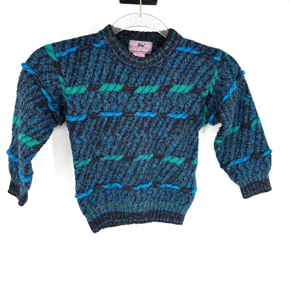 Vintage 90s Kids Knit Sweater Concrete‎ Size 4 Small Blue Teal Retro